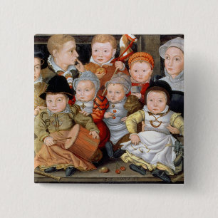 T33337 Portret van een moeder met haar acht kinder Vierkante Button 5,1 Cm