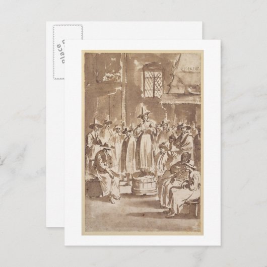 T34029 Een Quaker Prayer Meeting (pen en inkt op p Briefkaart (Voorkant / Achterkant)