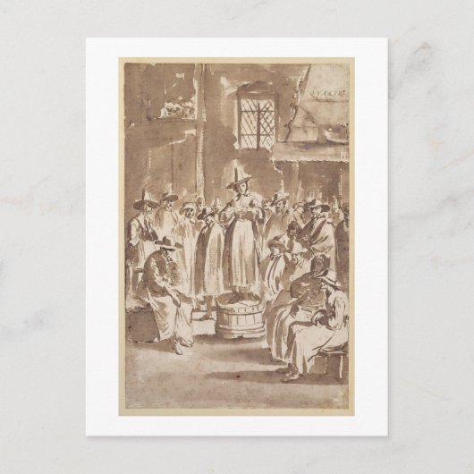 T34029 Een Quaker Prayer Meeting (pen en inkt op p Briefkaart (Voorkant)