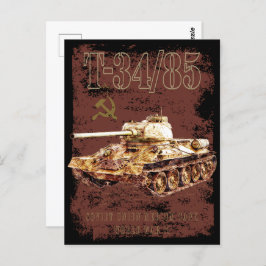 T-34-85 Sovjet-Unie Medium Tank van WOII en Vlag Briefkaart