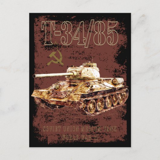 T-34-85 Sovjet-Unie Medium Tank van WOII en Vlag Briefkaart (Voorkant)