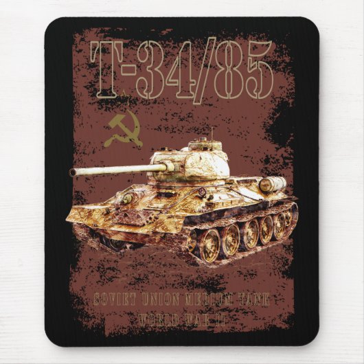 T-34-85 Sovjet-Unie Medium Tank van WOII en Vlag Muismat (Voorkant)