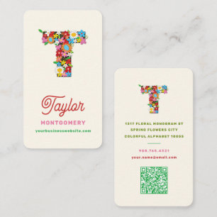 T Alfabet Monogram Letter Kleurrijke Lente Bloemen Visitekaartje