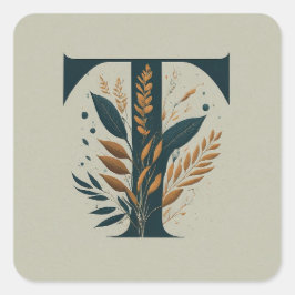 T botanisch monogram vierkante sticker