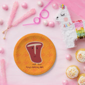 T-botsteak vleeseiwit gegrild rundvleesvet bot papieren bordje (Feest)