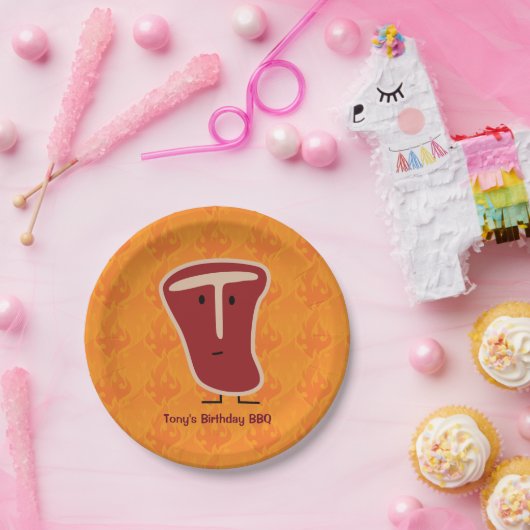 T-botsteak vleeseiwit gegrild rundvleesvet bot papieren bordje (Feest)