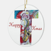 T BRIEF/SANTA EN SAX, CHRISTMAS PARTY MONOGRAM KERAMISCH ORNAMENT (Links)