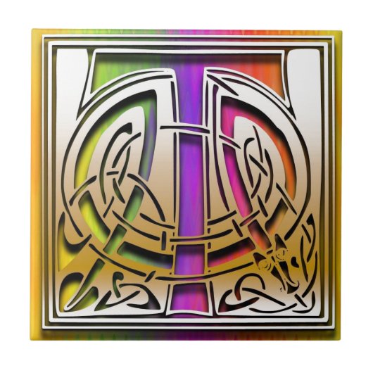 T Celtic Rainbow aangepaste monogram tegel Tegeltje (Voorkant)