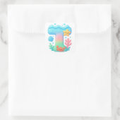 "T" Cute Letter - Underwater Sea Creature Vierkante Sticker (Tas)