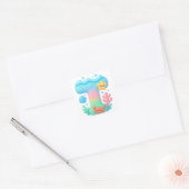 "T" Cute Letter - Underwater Sea Creature Vierkante Sticker (Envelop)