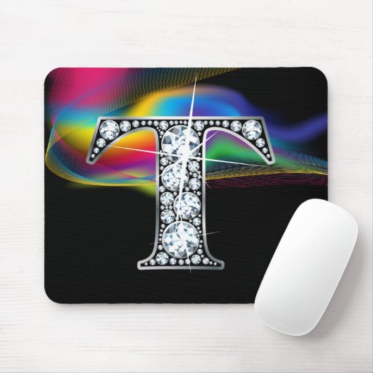 "T" Diamond Bling met regenboogwervelkolom Mousepa Muismat (Met muis)