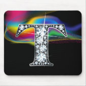 "T" Diamond Bling met regenboogwervelkolom Mousepa Muismat (Voorkant)