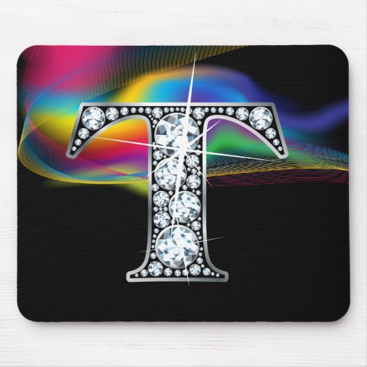 "T" Diamond Bling met regenboogwervelkolom Mousepa Muismat (Voorkant)