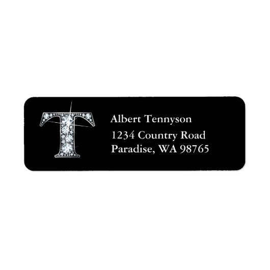 "T" Diamond Bling Monogram Return Address Label (Voorkant)