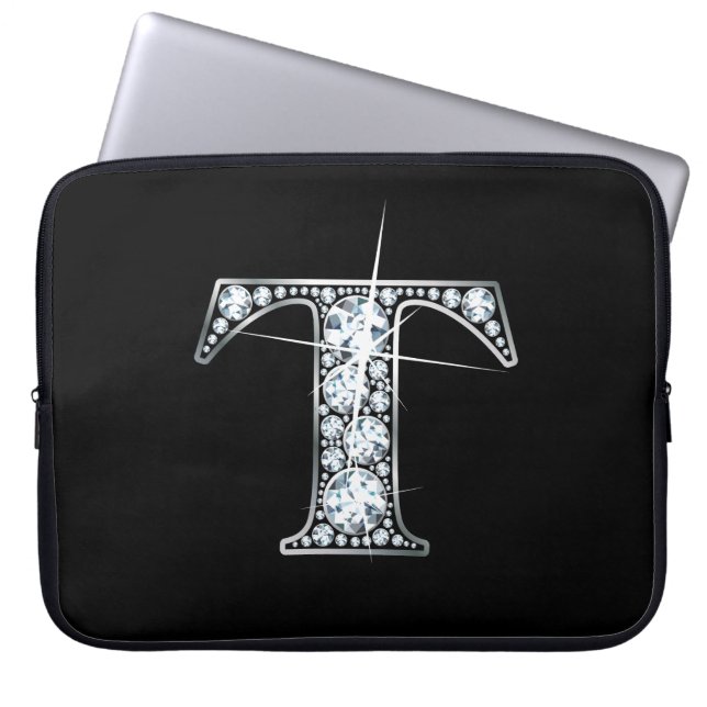 T Faux-"Diamond"-monogram Laptop Sleeve (Voorkant)