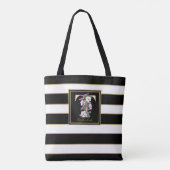 T Gold Floral Monogram | Zwarte witte gouden strep Tote Bag (Achterkant)