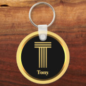 T Gold Monogrammed Letter persoonlijk Sleutelhanger (Voorkant)