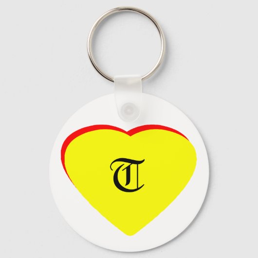 "T" Hart Geel Rood Bruiloftsuitnodiging Het MUSEUM Sleutelhanger (Voorkant)