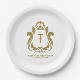 T Initiaal Monogram Gouden Crest Papieren Bordje
