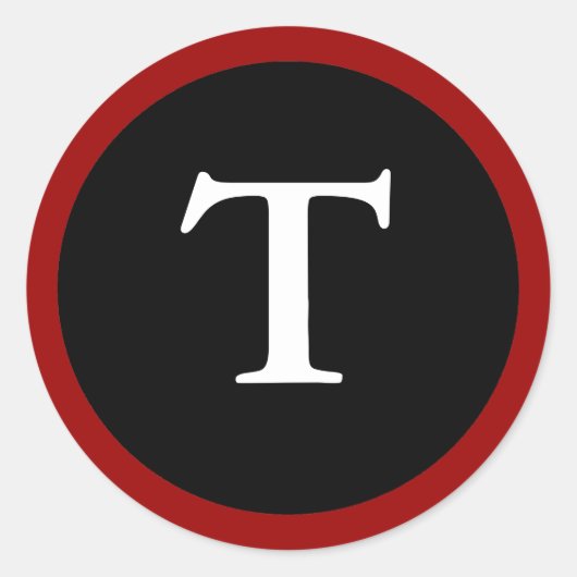 T: Initiaal T Letter T Rode, Witte & Zwarte Sticke Ronde Sticker (Voorkant)