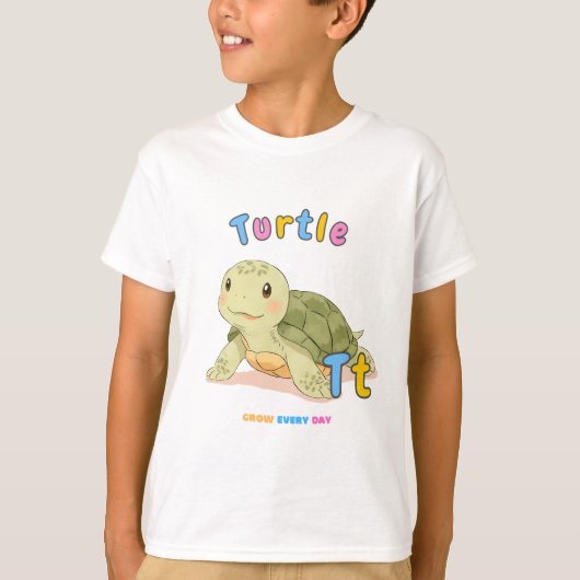 “T is for Turtle” Alphabet Tee – Grow Every Day T-shirt (Voorkant)