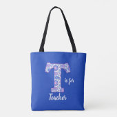T is voor leraar blauwe Canvas tas (Achterkant)