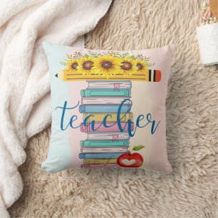 T is voor leraar Floral Pencil Books Apple Kussen