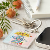T is voor leraar Floral Pencil Books Apple Sleutelhanger (Voorkant Rechts)