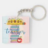 T is voor leraar Floral Pencil Books Apple Sleutelhanger (Achterkant)