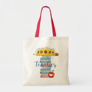 T is voor Teacher Floral Pencil Books gepersonalis Tote Bag