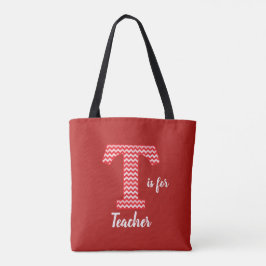 T is voor Teacher Red Canvas tas