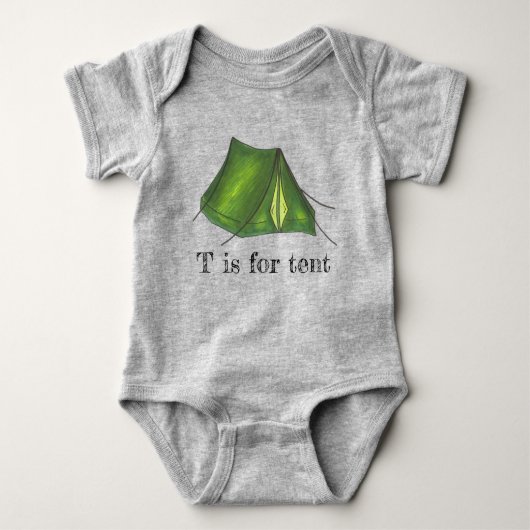 T is voor Tent Green Camp Camping Alphabet Romper (Voorkant)