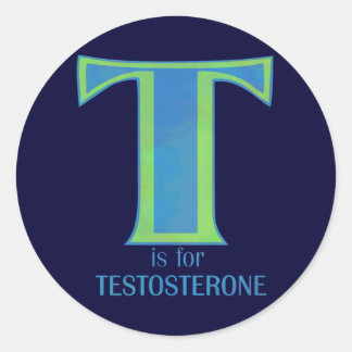 T is voor testosteron ronde sticker