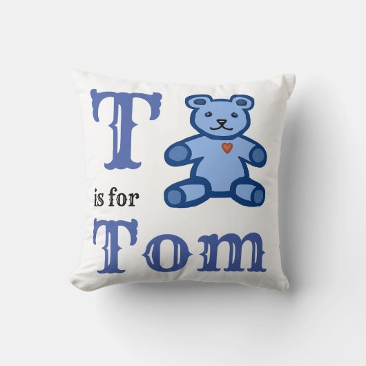 T is voor Tom baby jongen Worpkussen Kussen (Voorkant)