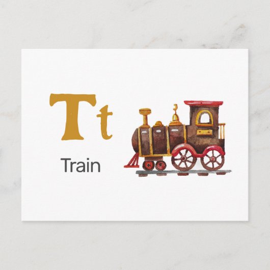 T is voor Train - Alphabet Flash Kaart (Voorkant)