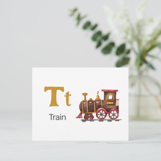 T is voor Train - Alphabet Flash Kaart (Staand voorkant)