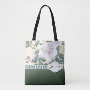 T Kônan Wood Block Print "Hibiscus en Browallia" Tote Bag