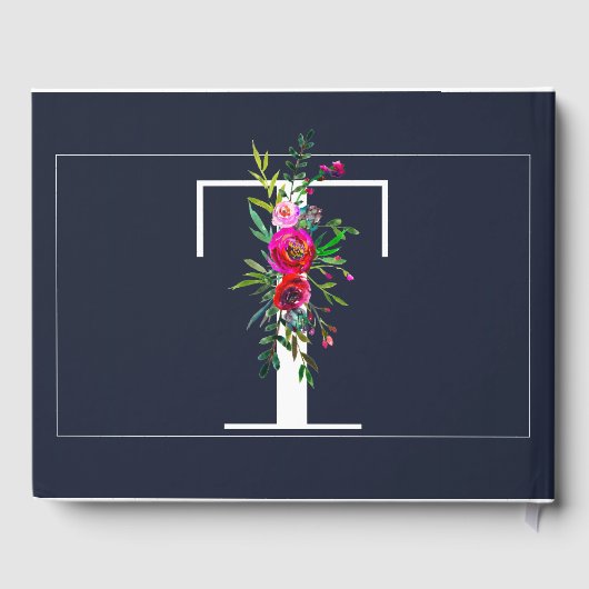 T Letter Initiaal Monogram Bloemen Naam Bruiloft Gastenboek (Achterkant)
