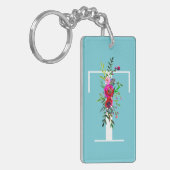 T Letter Initiaal Monogram Floral Aangepaste kleur Sleutelhanger (Voorkant Links)