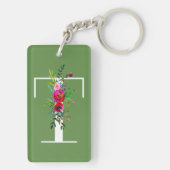T Letter Initiaal Monogram Floral Aangepaste kleur Sleutelhanger (achterkant)