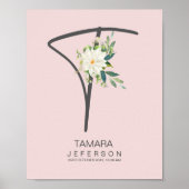 T Letter Monogram Blush Floral Decor Poster (Voorkant)