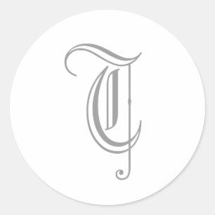 T Letter Monogram Sticker Grijs Oud Engels