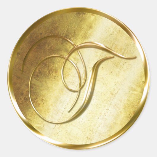 T Monogram Faux Gold Envelope Seal Stickers (Voorkant)