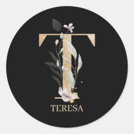 T Monogram Floral Aangepast Ronde Sticker