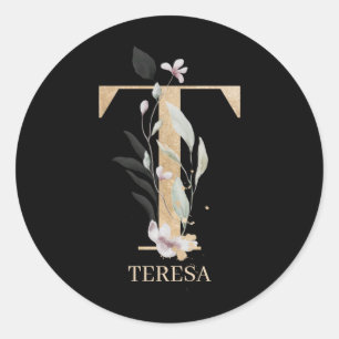 T Monogram Floral Aangepast Ronde Sticker
