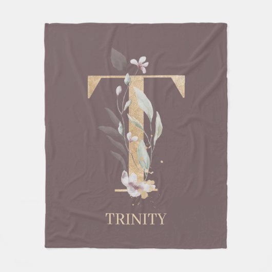 T Monogram Floral Aangepaste Vloot Fleece Deken (Voorkant)