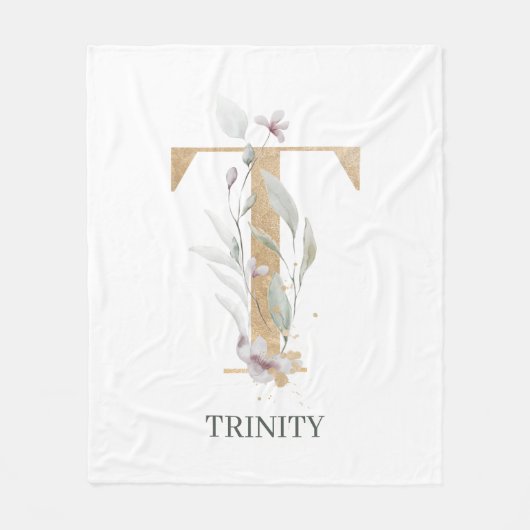 T Monogram Floral Aangepaste Vloot Fleece Deken (Voorkant)