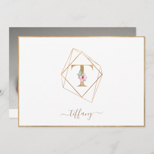 T-monogram foto- geboorte aankondiging (Voorkant / Achterkant)