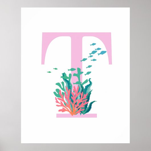 T Monogram Initiaal Monogram Roze Teal Oceaan Post Poster (Voorkant)