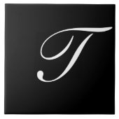 T Monogram Initiaal Wit op Zwart Tegeltje (Voorkant)